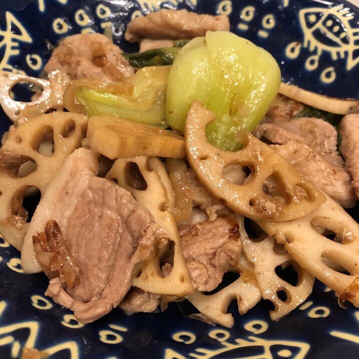 豚肉と蓮根 チンゲン菜の和風だし炒め^_^